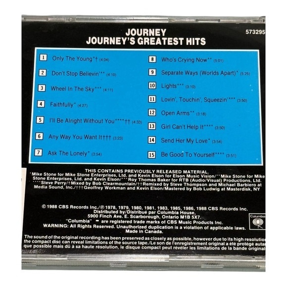 Journey Greatest Hits CD Columbia - Picture 7 of 7